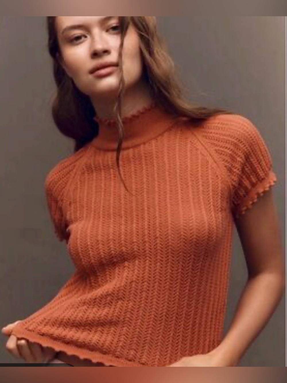 Anthropologie Rust Knit Short-Sleeve Mock Neck Sweater